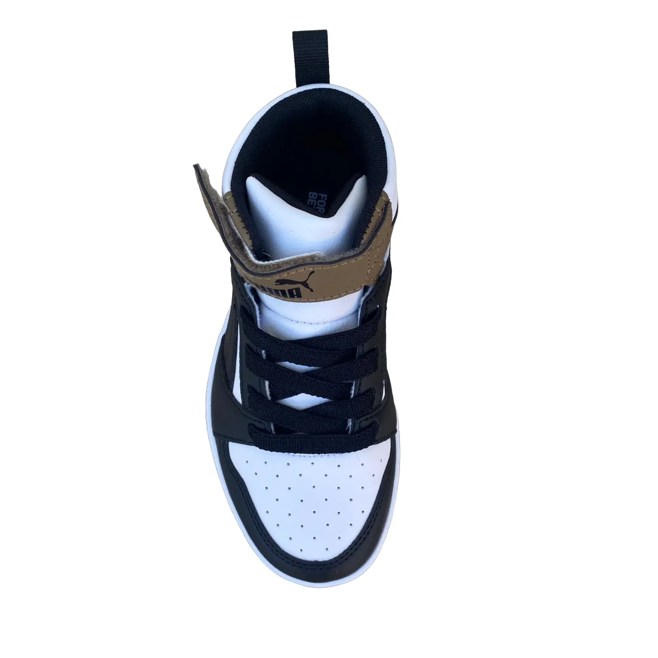Lighting Up Sneakers Puma scarpa alta da ragazzi con laccio e strappo Rebound V6 AC PS 393832-08 bianco-nero-cioccolato