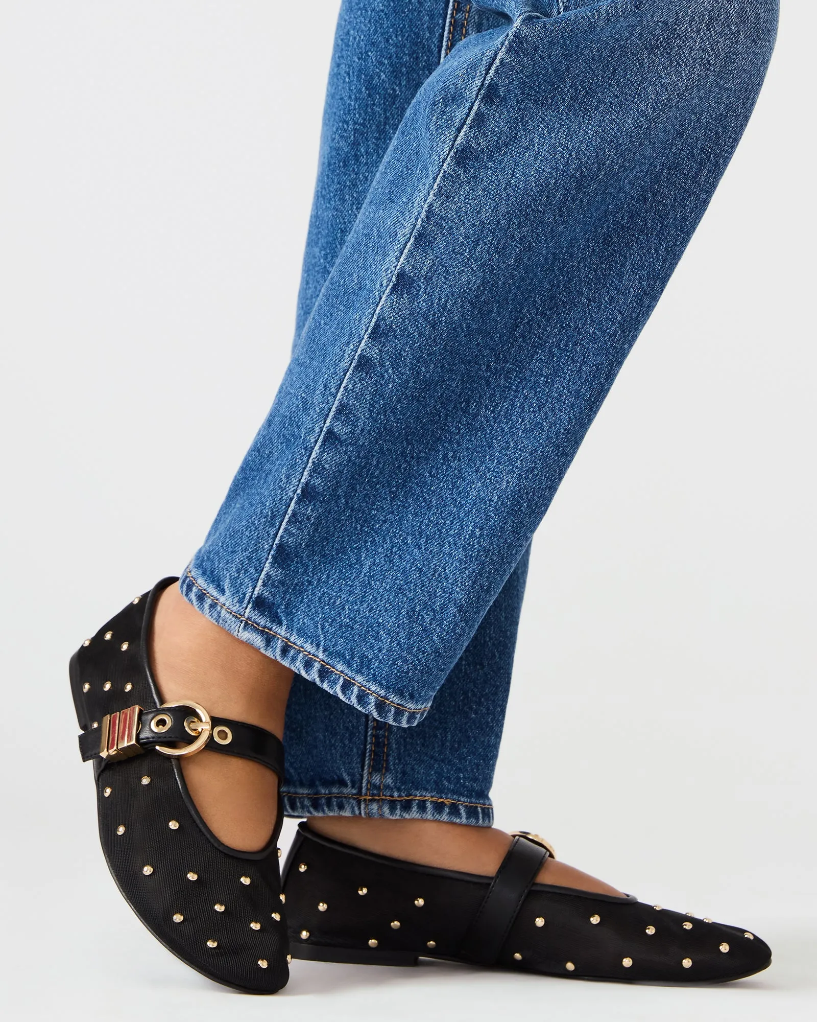 Fishnet Flat Shoes LUCIA STUD BLACK MULTI