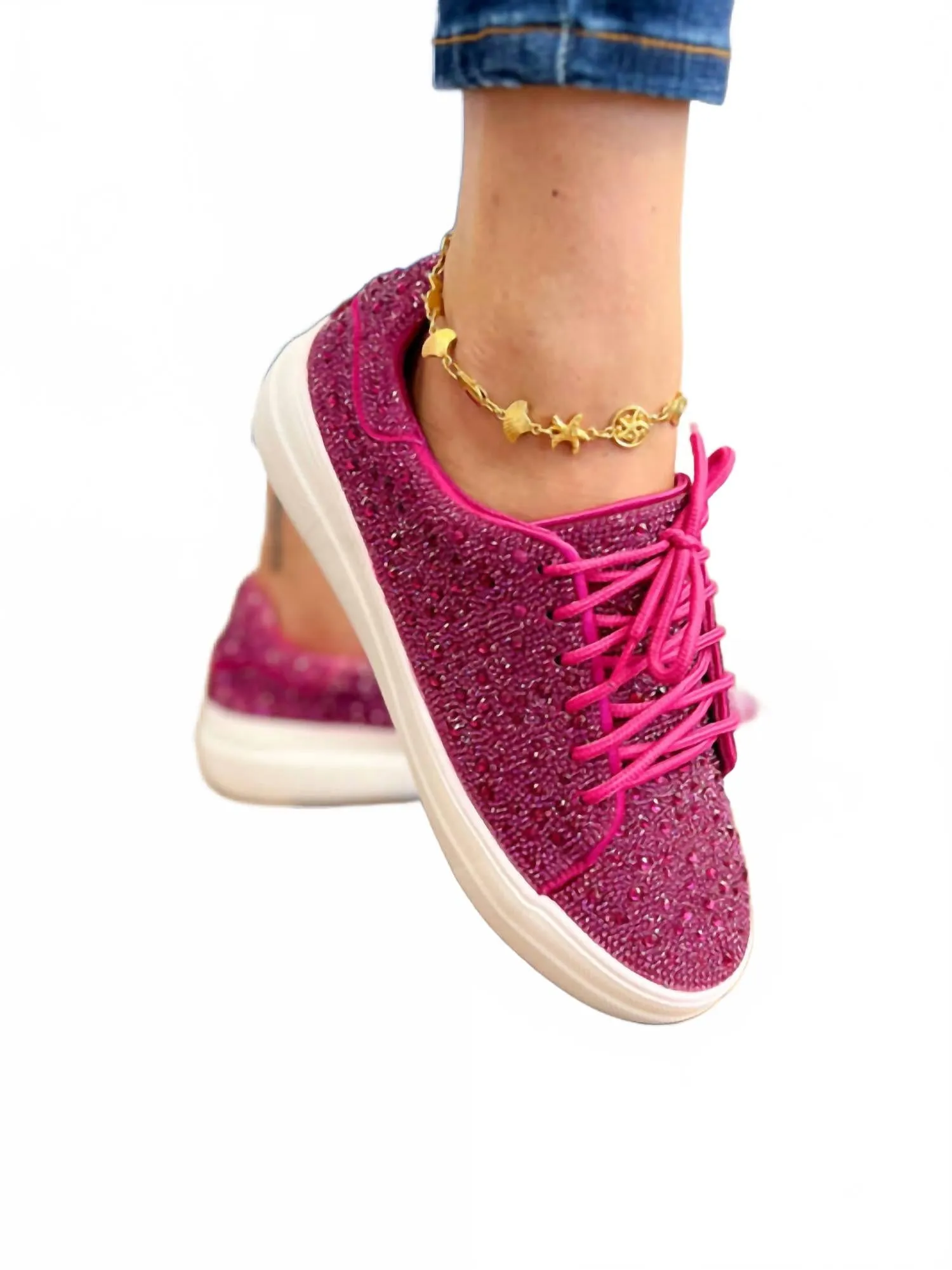 Women's Bedazzle Rhinestones Sneakers In Fuchsia Autrey Sneakers