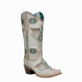 Harley Quinn Suicide Squad Boots Corral Ladies Western Graphic Embroidered White & Turquoise Boot Z5410
