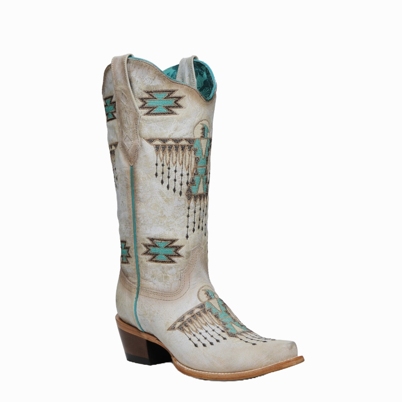 Corral Ladies Western Graphic Embroidered White & Turquoise Boot Z5410 Balmain Boots