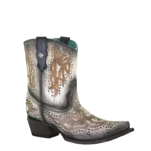 Corral Ladies Grey Fur Laser & Studs Shortie Boots C3638 Boots With Platform Heels