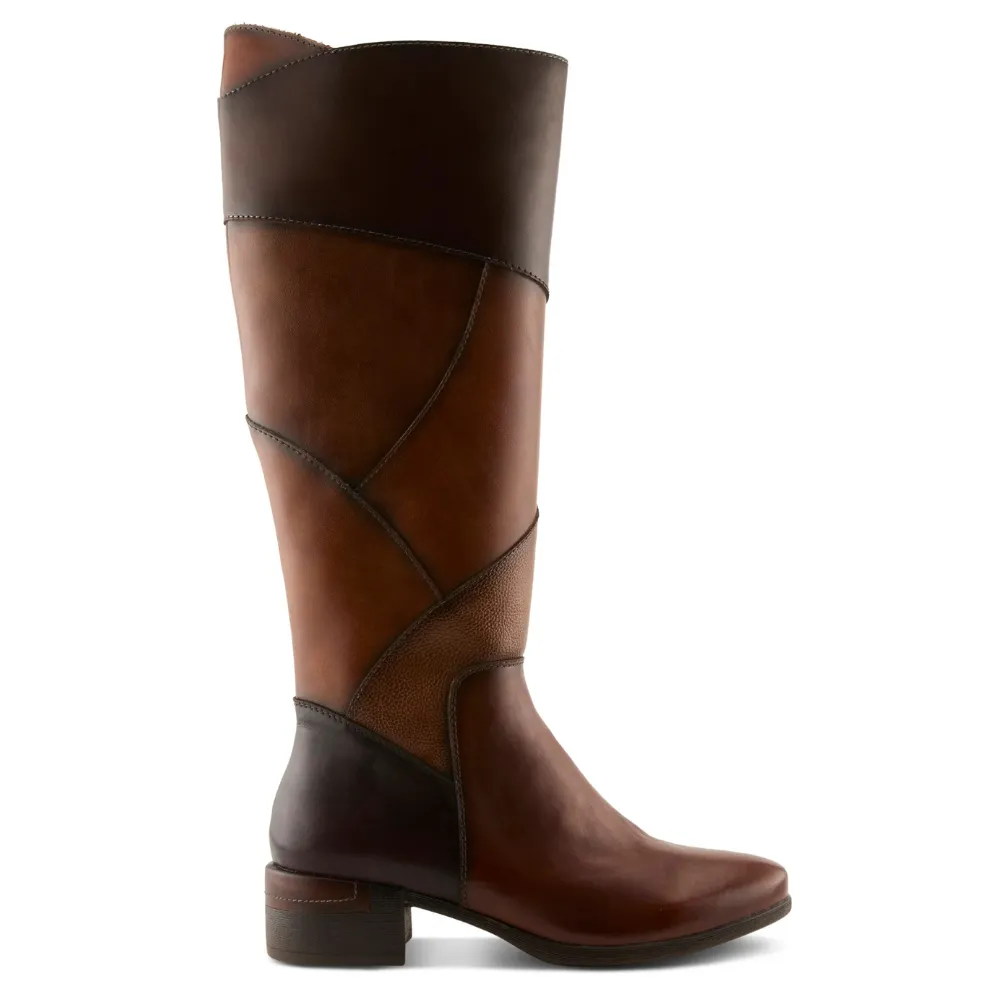 Spring Step Patchwork Brown Multi Leather Tall Boot (Women's) Fly Racing Boots