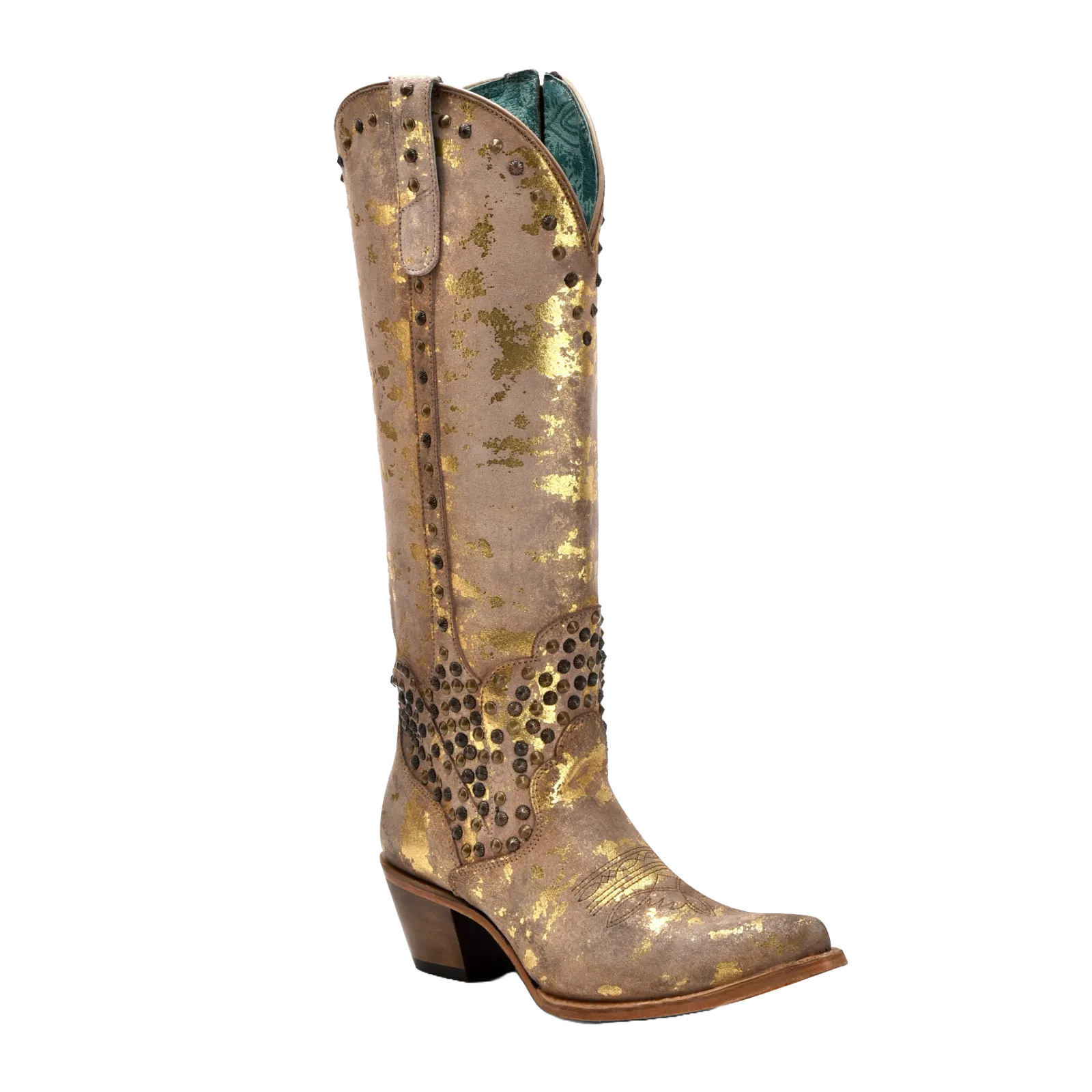 Patent Leather Boots Corral Ladies Sand-Gold Touches Pointed Toe Zipper Tall Boots C4135
