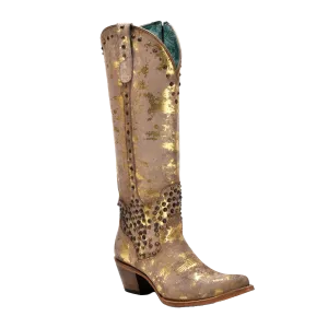 Boots With A Suit Corral Ladies Sand-Gold Touches Pointed Toe Zipper Tall Boots C4135