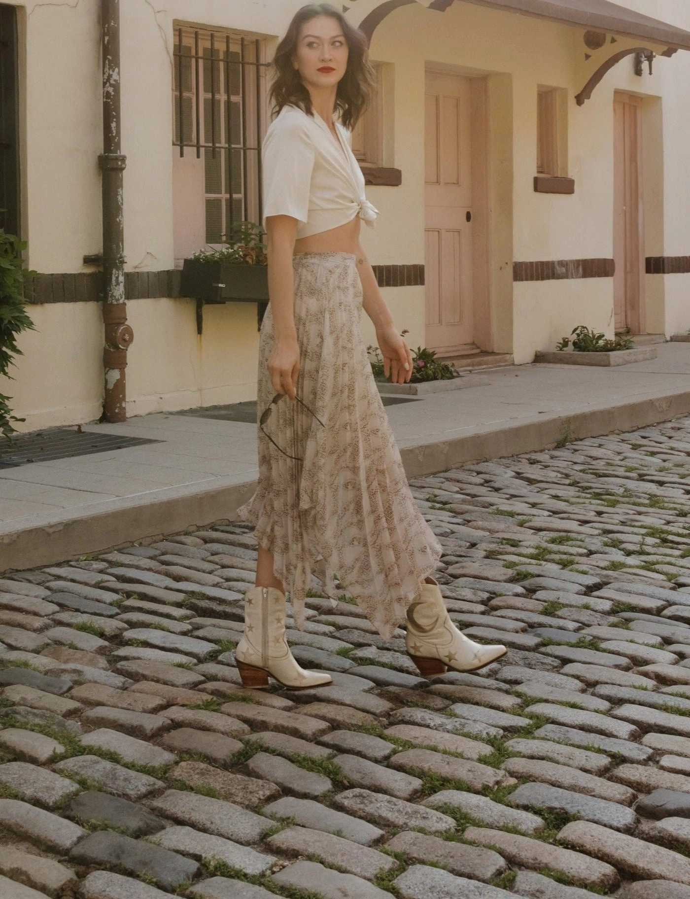 Moonlight western inspired cowboy boots in off white leather womens shoes Hot Ankle Boots