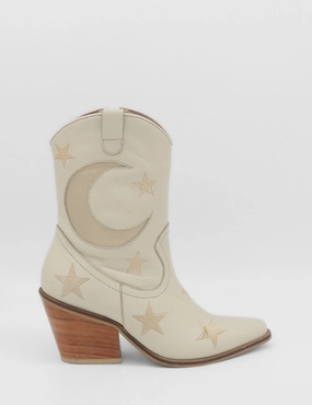 Moonlight western inspired cowboy boots in off white leather womens shoes Heeled Ankle Boots Pointed