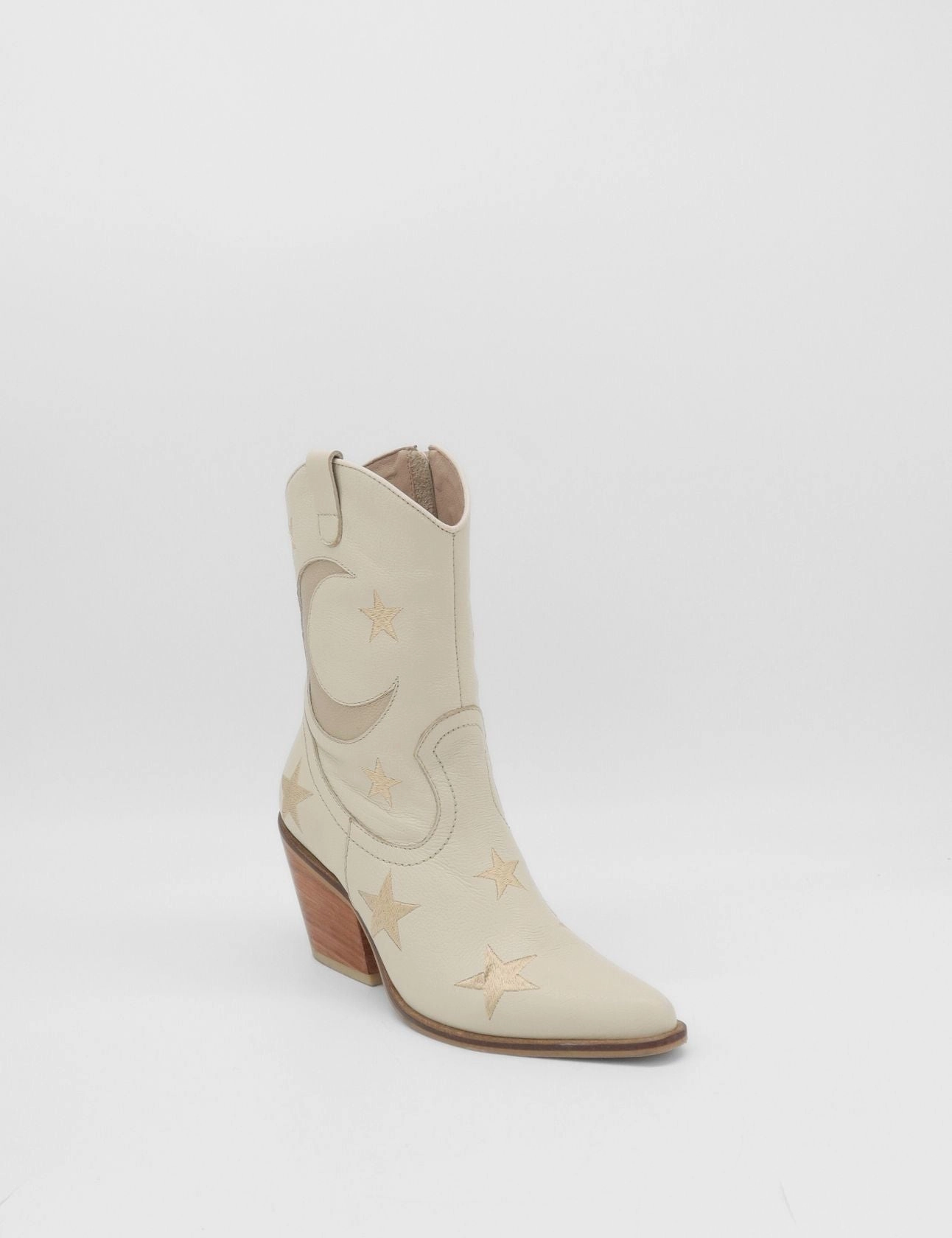 Moonlight western inspired cowboy boots in off white leather womens shoes Ankle Boots With Feathers