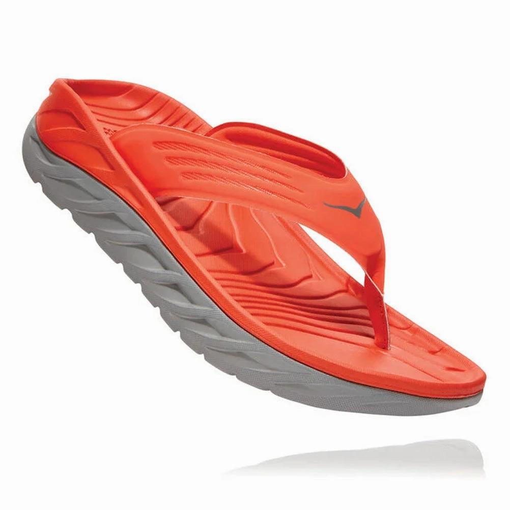 High Stack Running Shoes Hoka One One Ora Men's Recovery Flip - Mandarin Red/Wild Dove