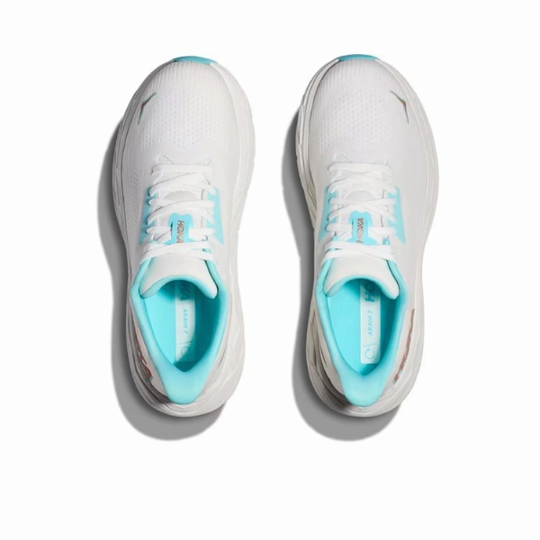 HOKA Women's Arahi 7 (Medium Width) White/Gold Best For Hiking