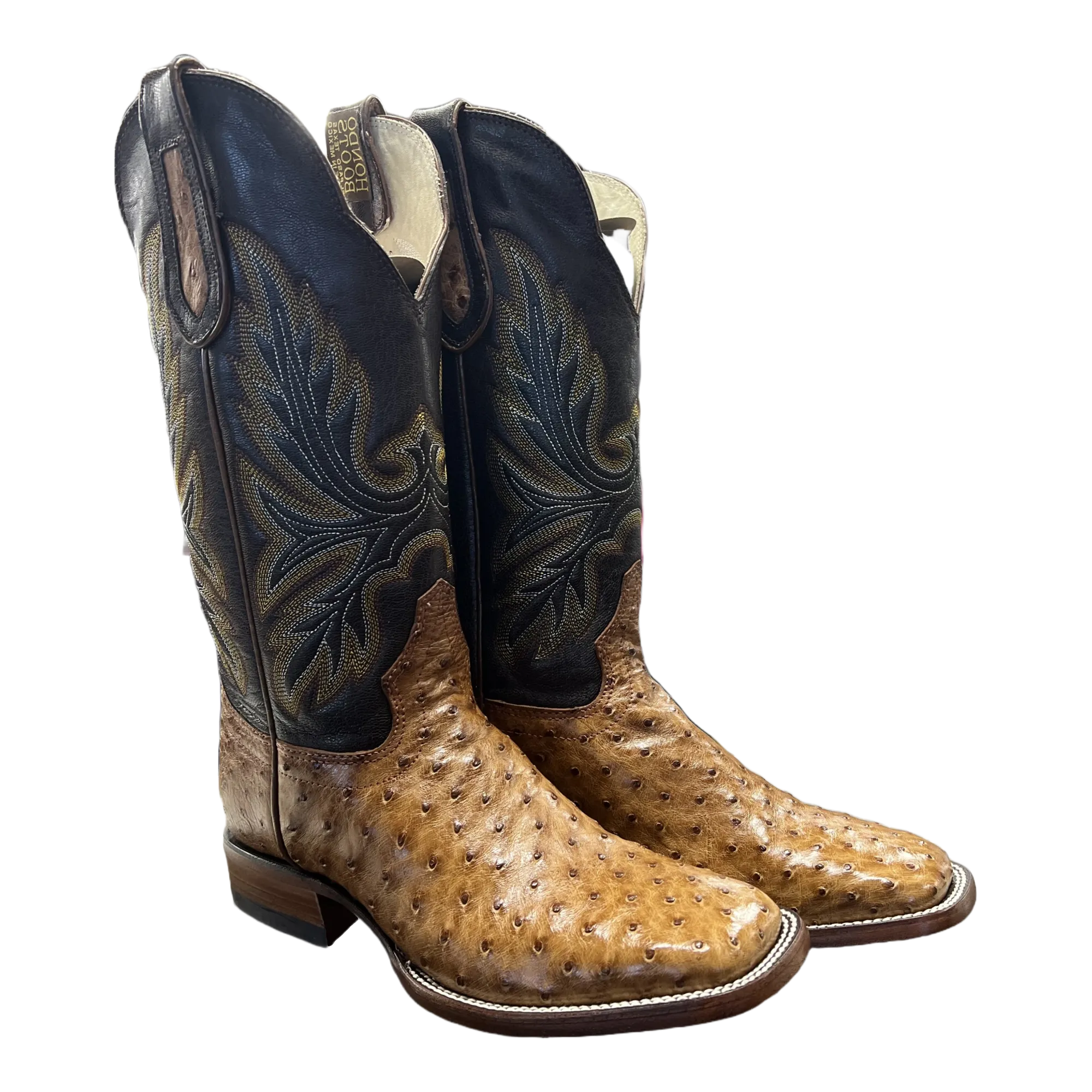 Hondo Men's Cognac Full Quill Genuine  Black Western Boots 1804 Boc Boots