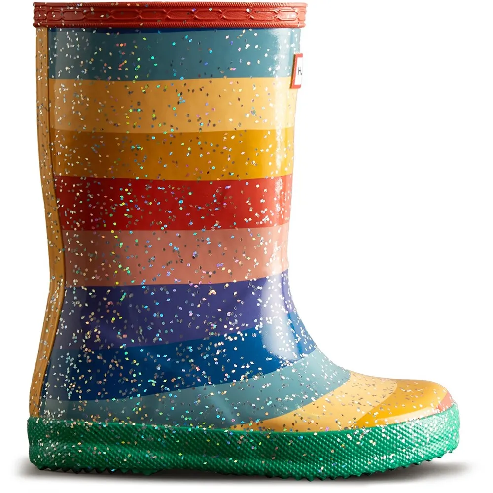 Hunter Original First Classic Rainbow Giant Glitter Boot Square Toe Suede