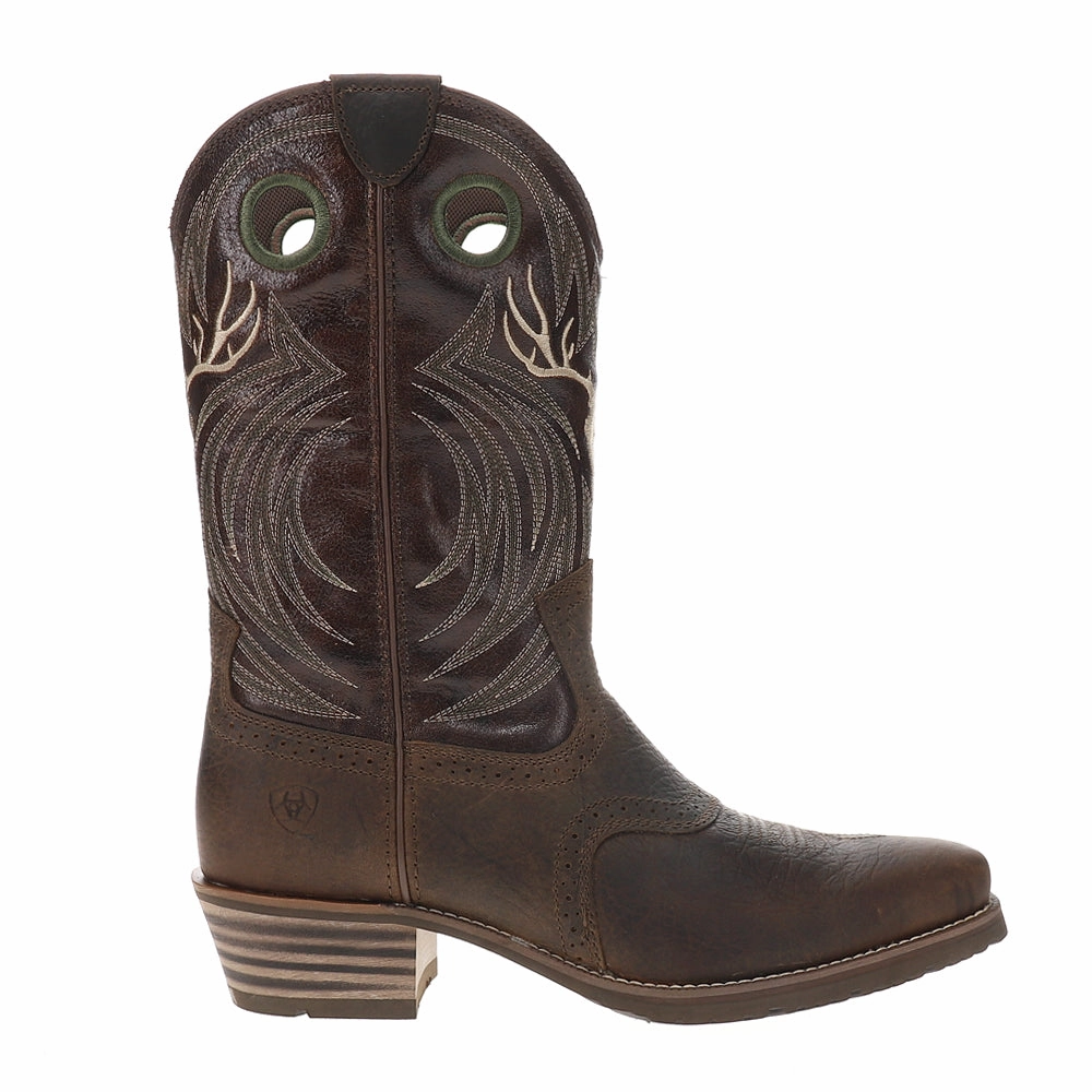 Hybrid Roughstock Antler Embroidered Snip Toe Pull On Cowboy Boots Combat Boots