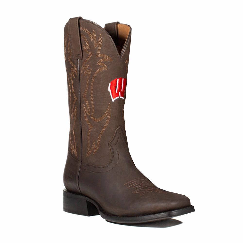 University of Wisconsin Embroidered Square Toe Pull On Cowboy Boots Hornback Alligator Boots
