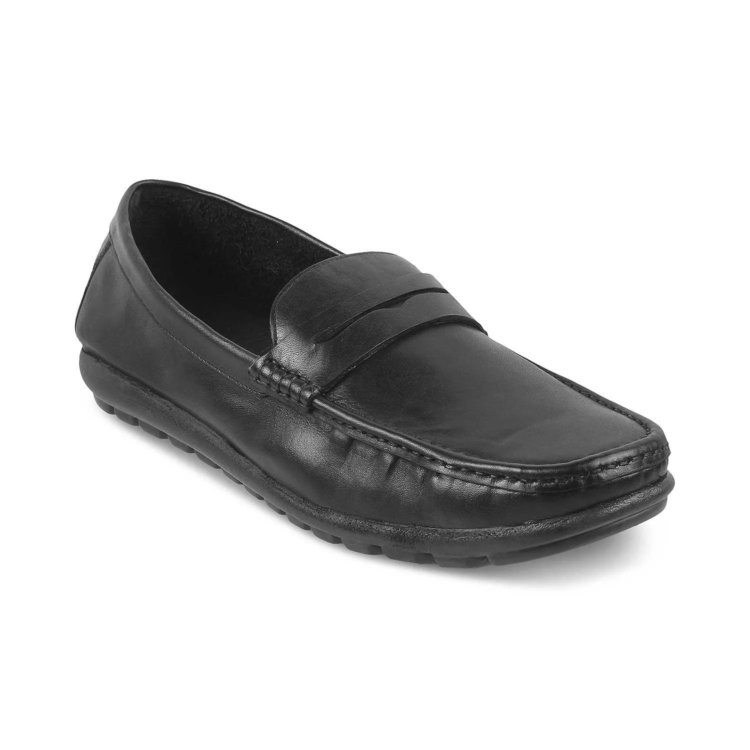 The Argento Black Men's Leather Loafers Tresmode Snaffle Pebble Grain Leather Kiltie Loafers