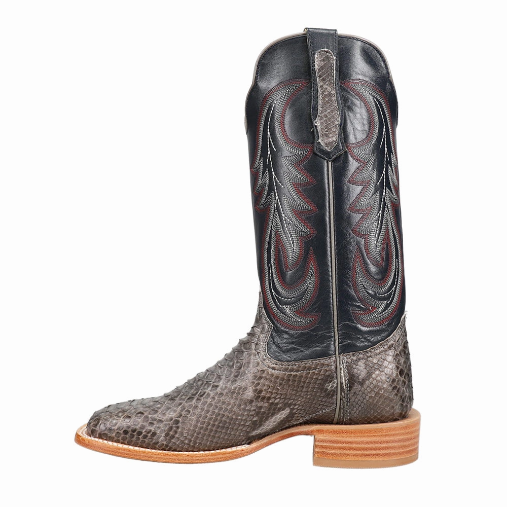Sole Leather Boots Back Cut Python Embroidered Square Toe Cowboy Boots