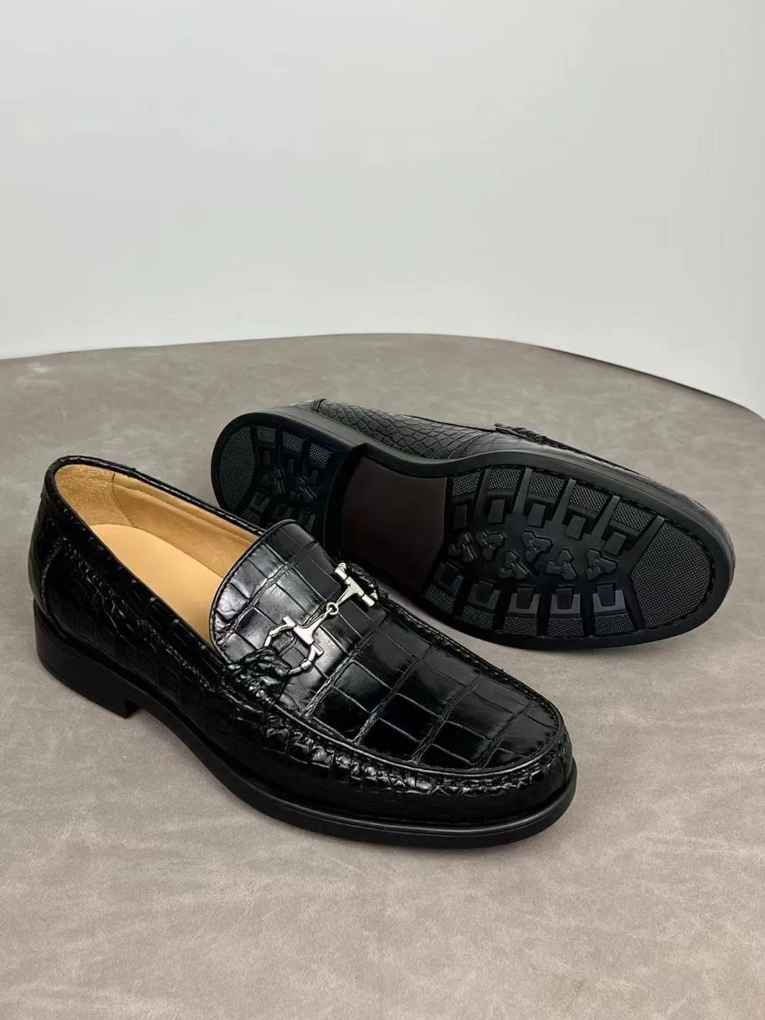 Crocodile Shoes Crocodile Loafer Slip-On Shoes  Black 6e Slip On Shoes