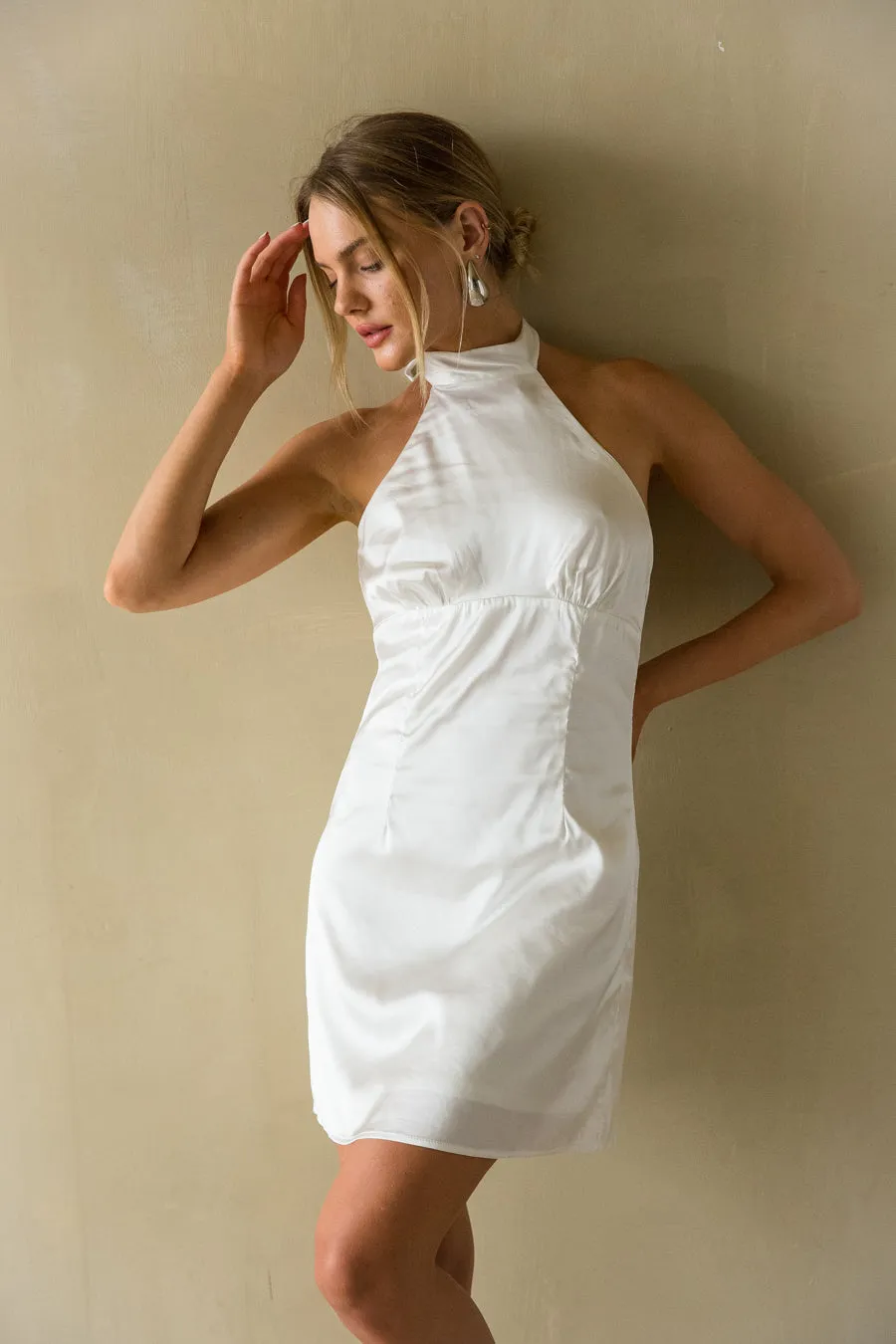 Chocolate Boots Isabel Satin Halter Mini Dress