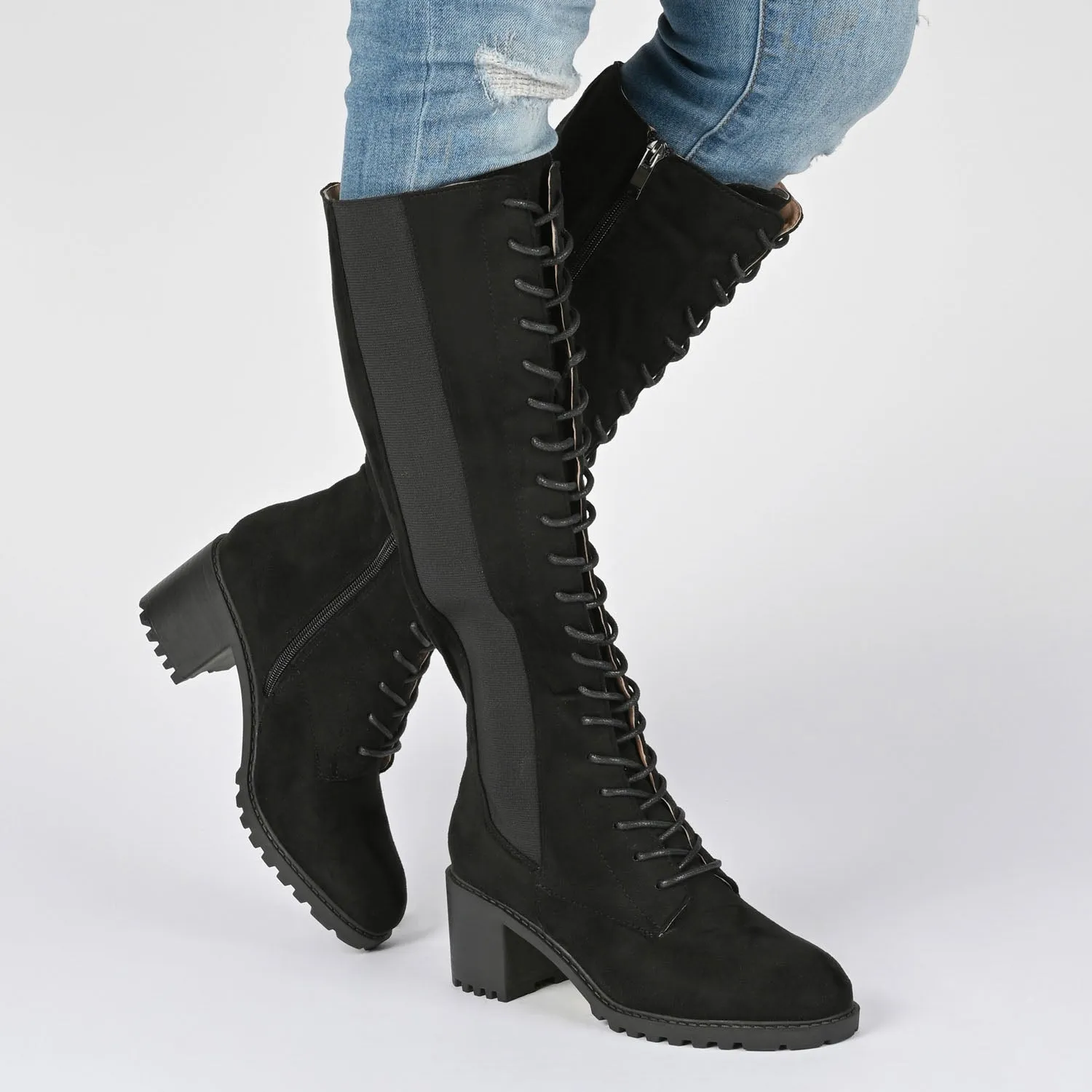 JENICCA LACE-UP BOOTS IN X-WIDE CALF Thigh High Denim Boots