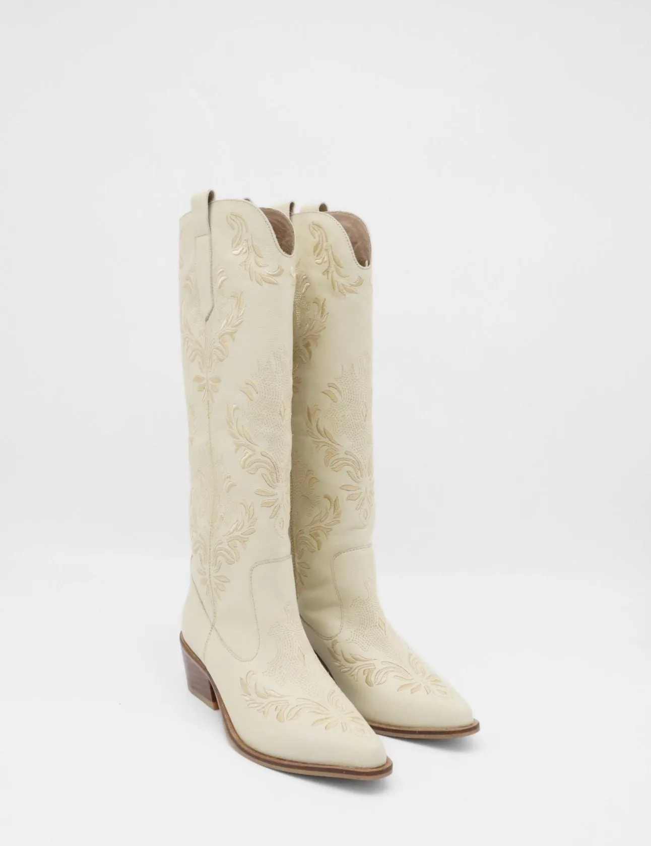 Jolene western cowboy boots in ivory leather women's shoes High Knee Heeled Boots