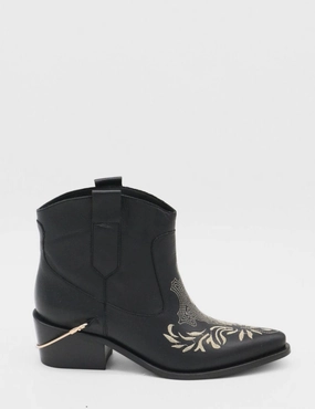 Joy western cowboy booties in black leather women's shoes Warm Waterproof Boots