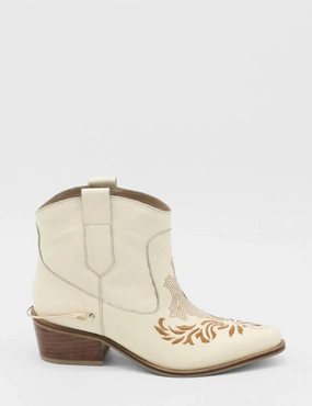 Chooka Boots Joy western cowboy booties in ivory leather women's shoes