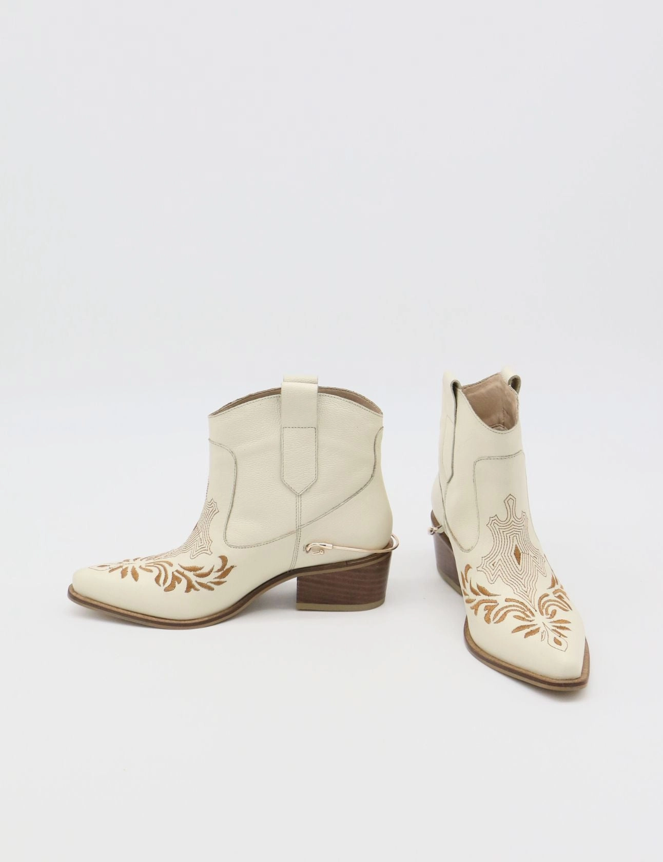 Cowgirl Boots Real Leather Joy western cowboy booties in ivory leather women's shoes
