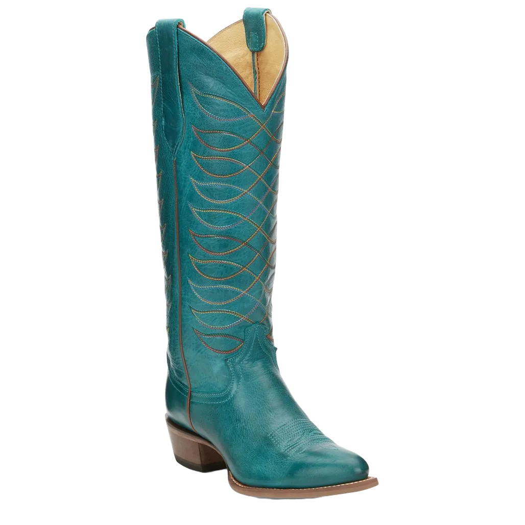 Justin Ladies Whitley 15" Vintage Turquoise Round Toe Western Boots VN4460 Spurs For Boots