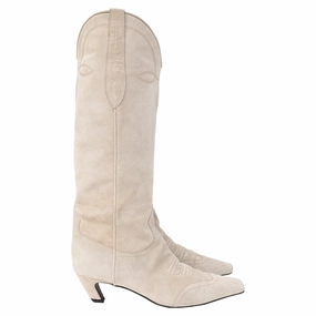 Xelement Boots Khaite Dallas Western Boots in Cream Suede