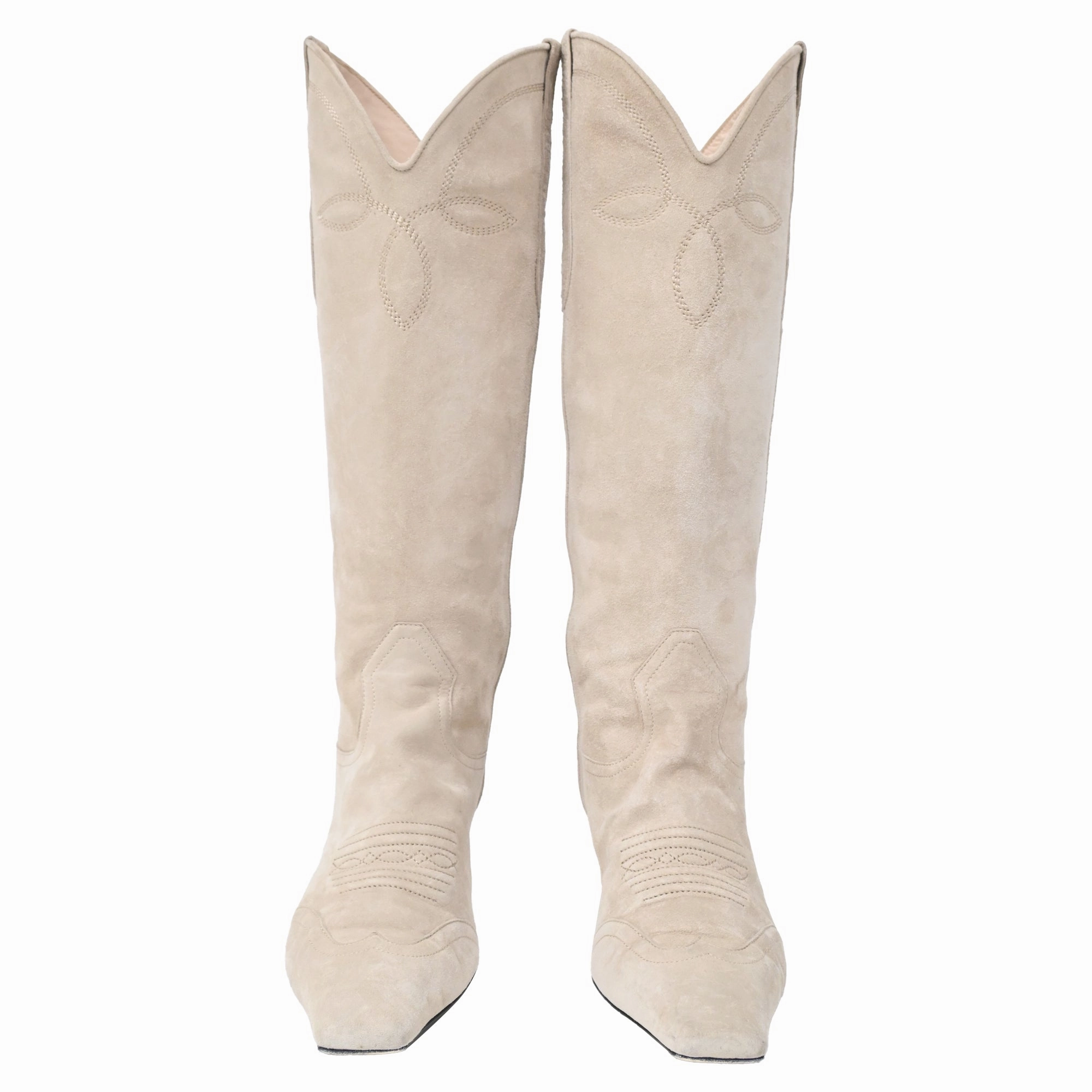 Khaite Dallas Western Boots in Cream Suede Childrens Winter Snow Boots