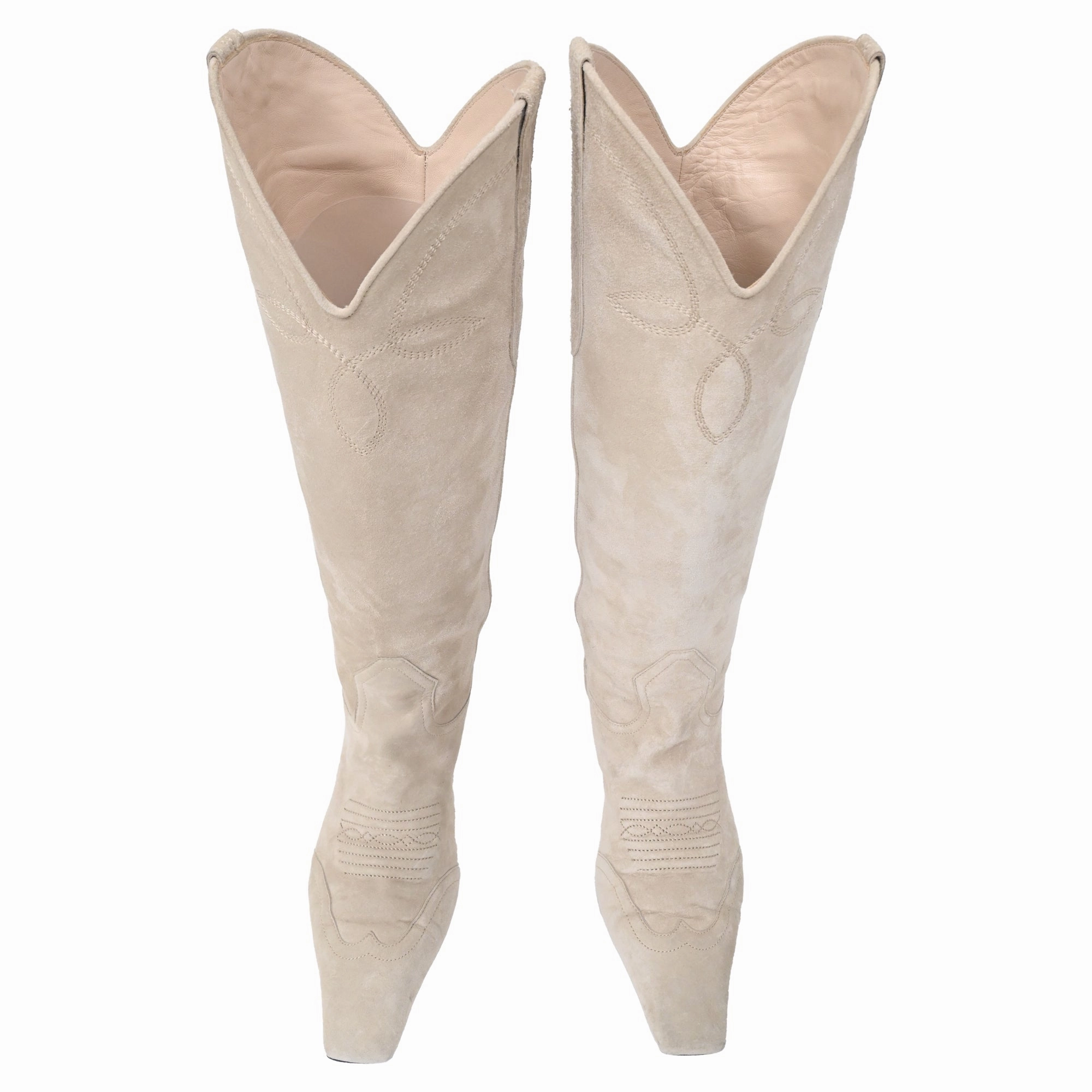 Khaite Dallas Western Boots in Cream Suede Rocky Alpha Force Boots