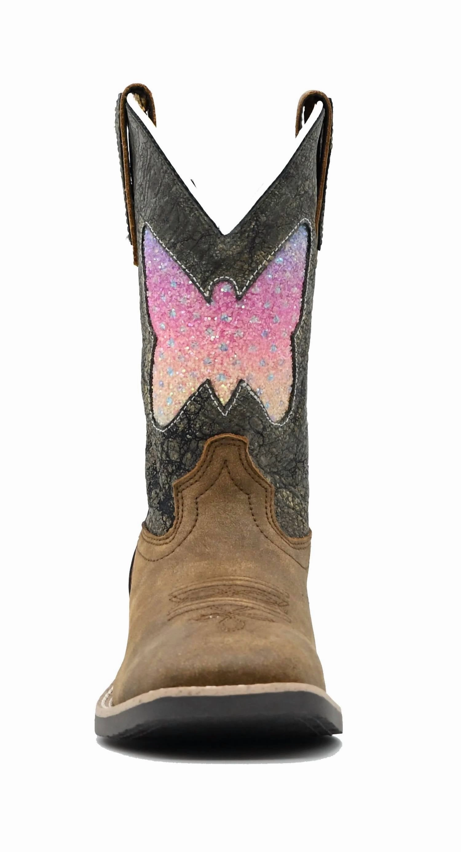 Kids' Chloe Square Toe Western Boots In Brown Distress/charcoal Thigh Highs Boots