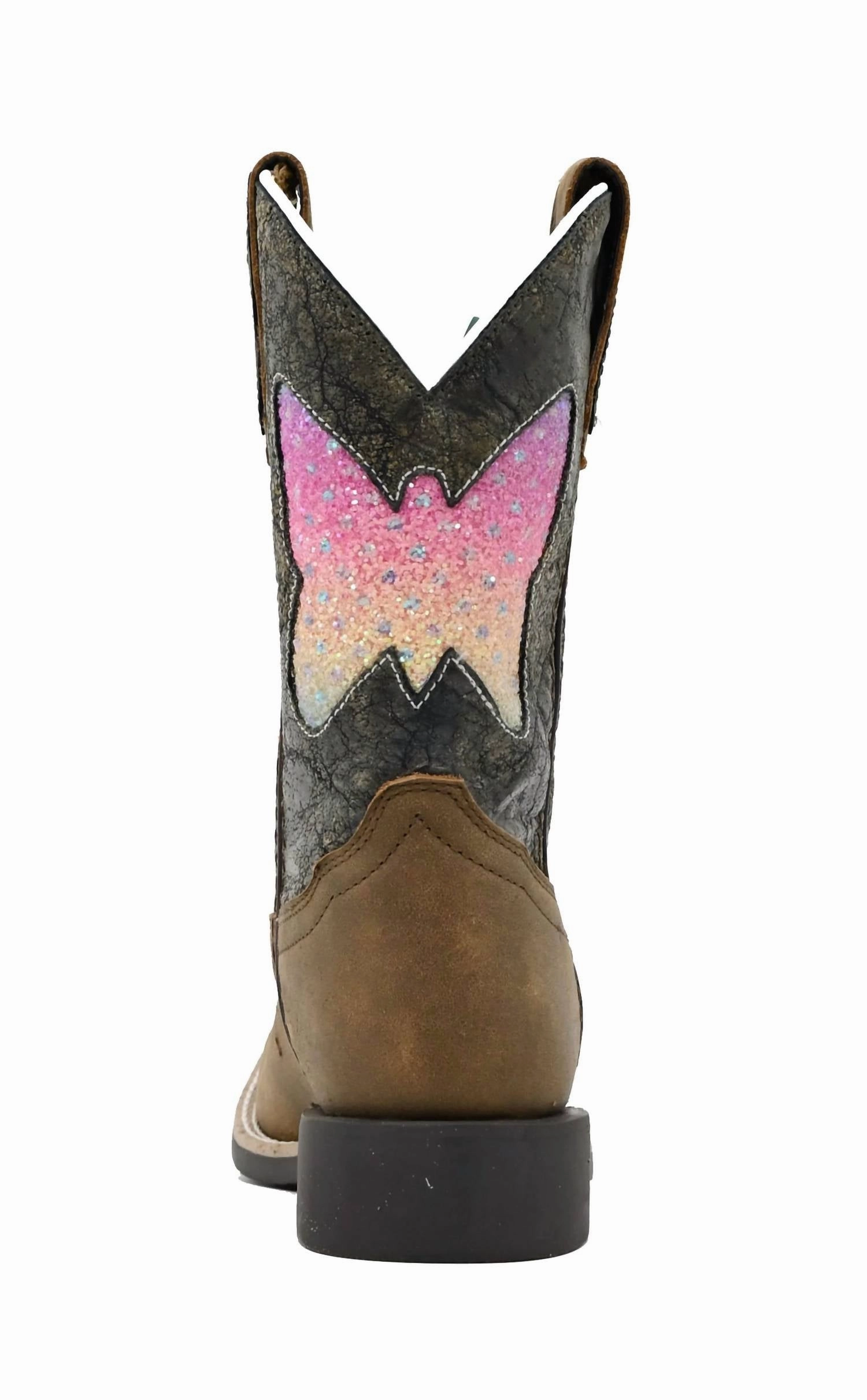 Kids' Chloe Square Toe Western Boots In Brown Distress/charcoal Insulated Slip On Boots