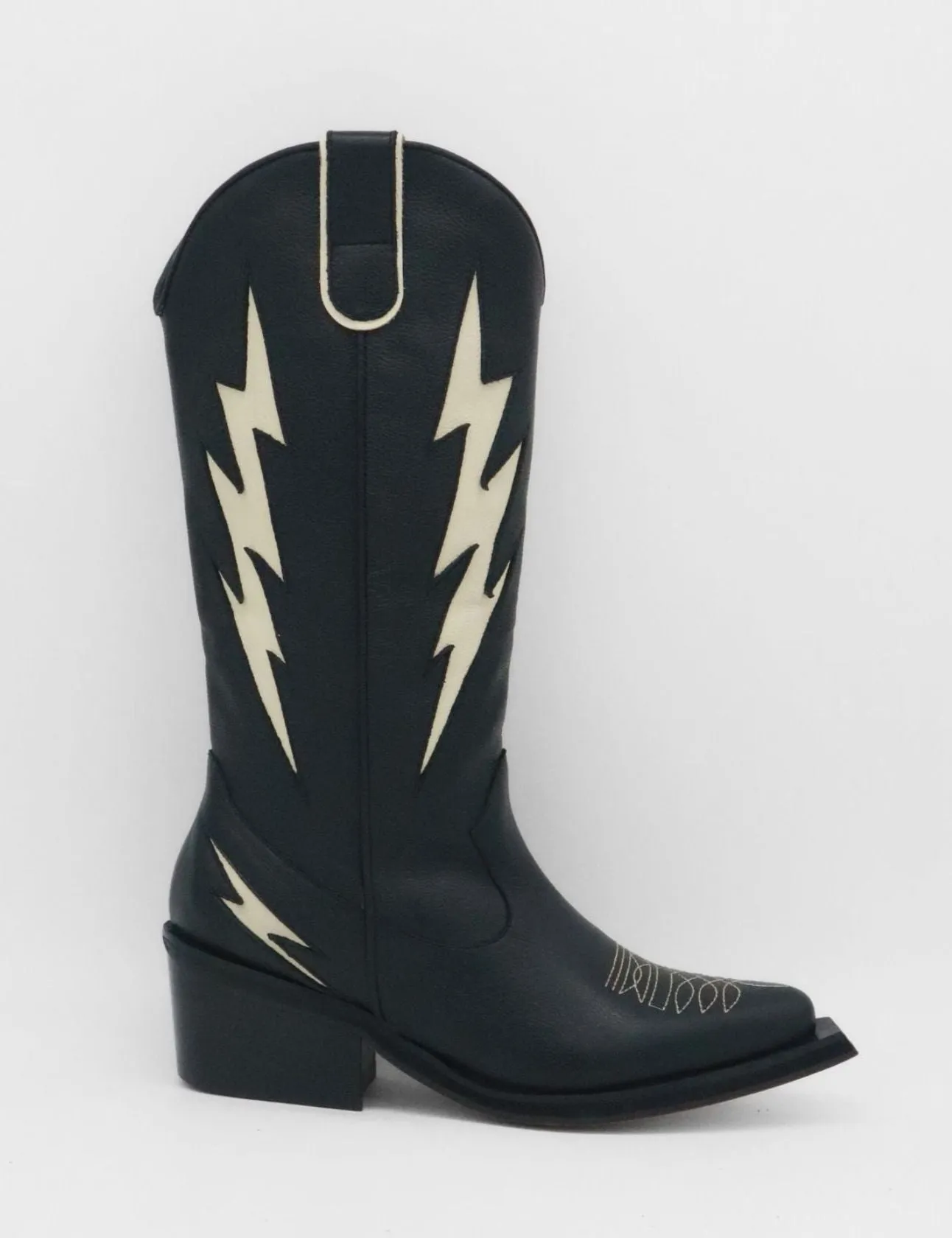 Kiss western cowboy boots in black leather women's shoes Extra Wide Calf Cowboy Boots