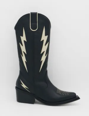 Kiss western cowboy boots in black leather women's shoes Puss In Boots Shrek