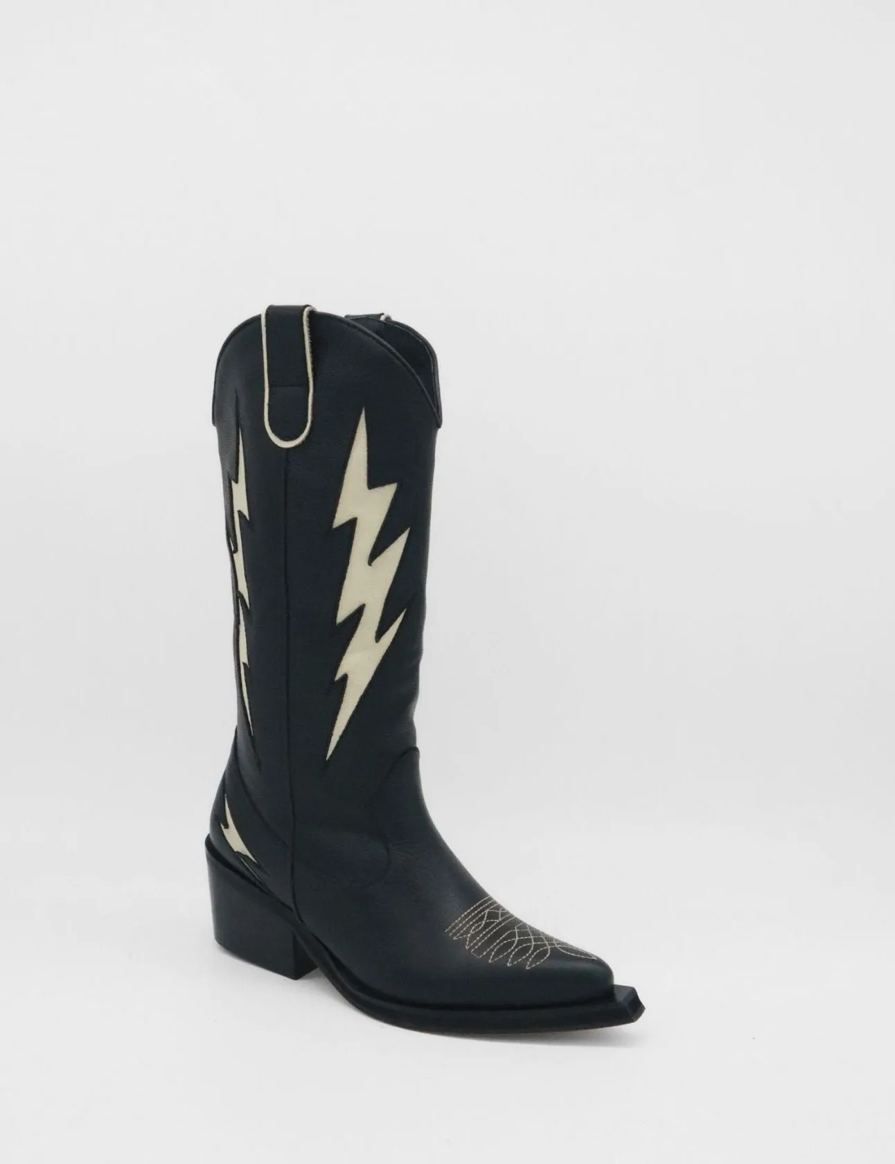 Warm Boots For Winter Kiss western cowboy boots in black leather women's shoes