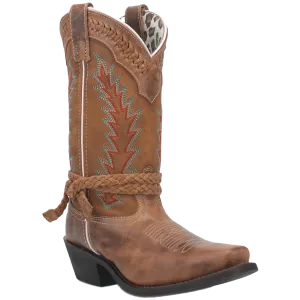 Laredo Ladies Knot In Time Embroidered Tan Western Boot 51176 Square Toe Suede