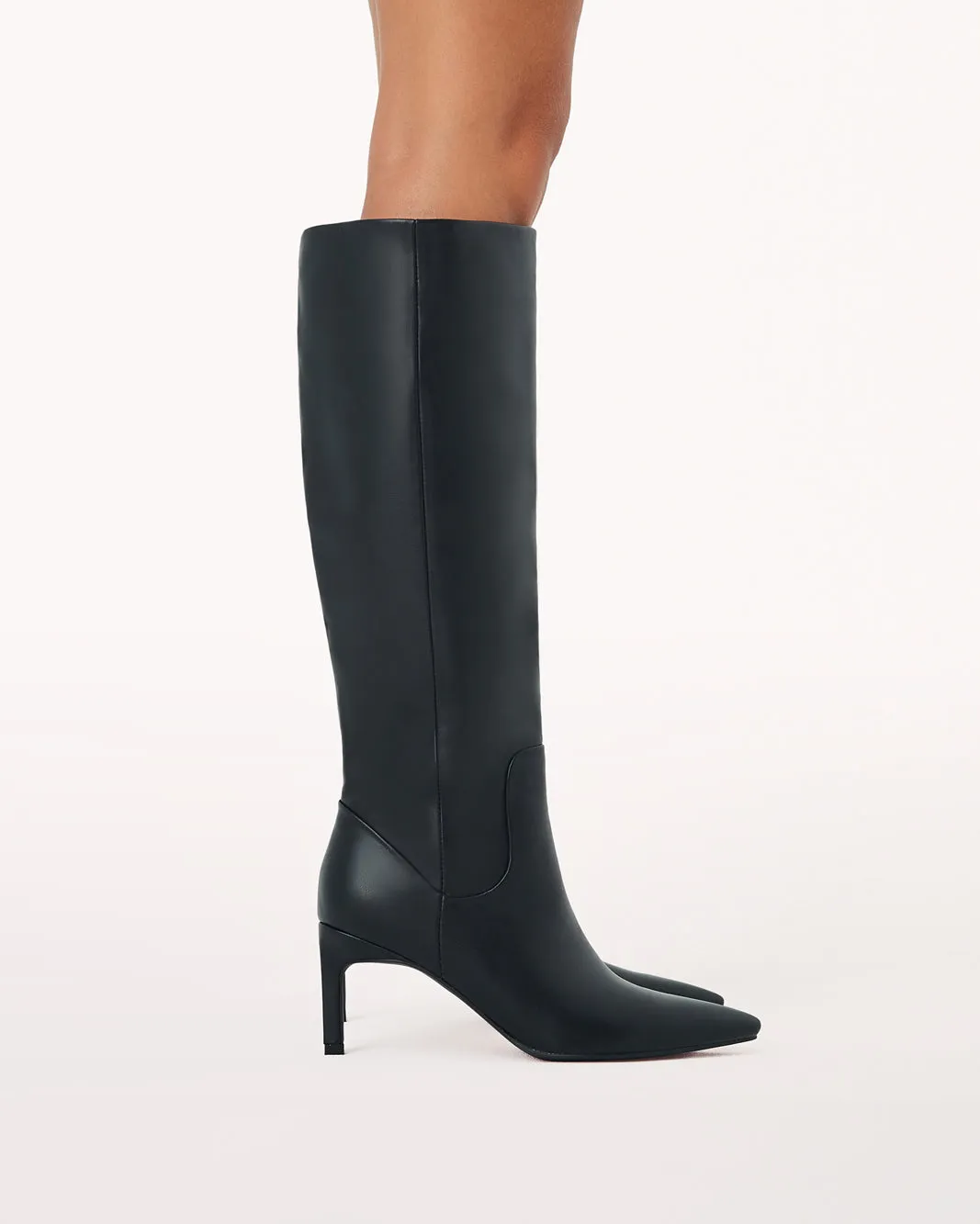 HUDA - BLACK Knee High Boots No Heel