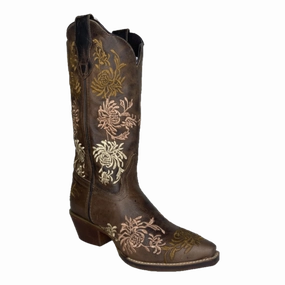 Leather Boots Ankle Laredo Ladies Sylvan Floral Tobacco Brown Leather Boots 54271-BN123
