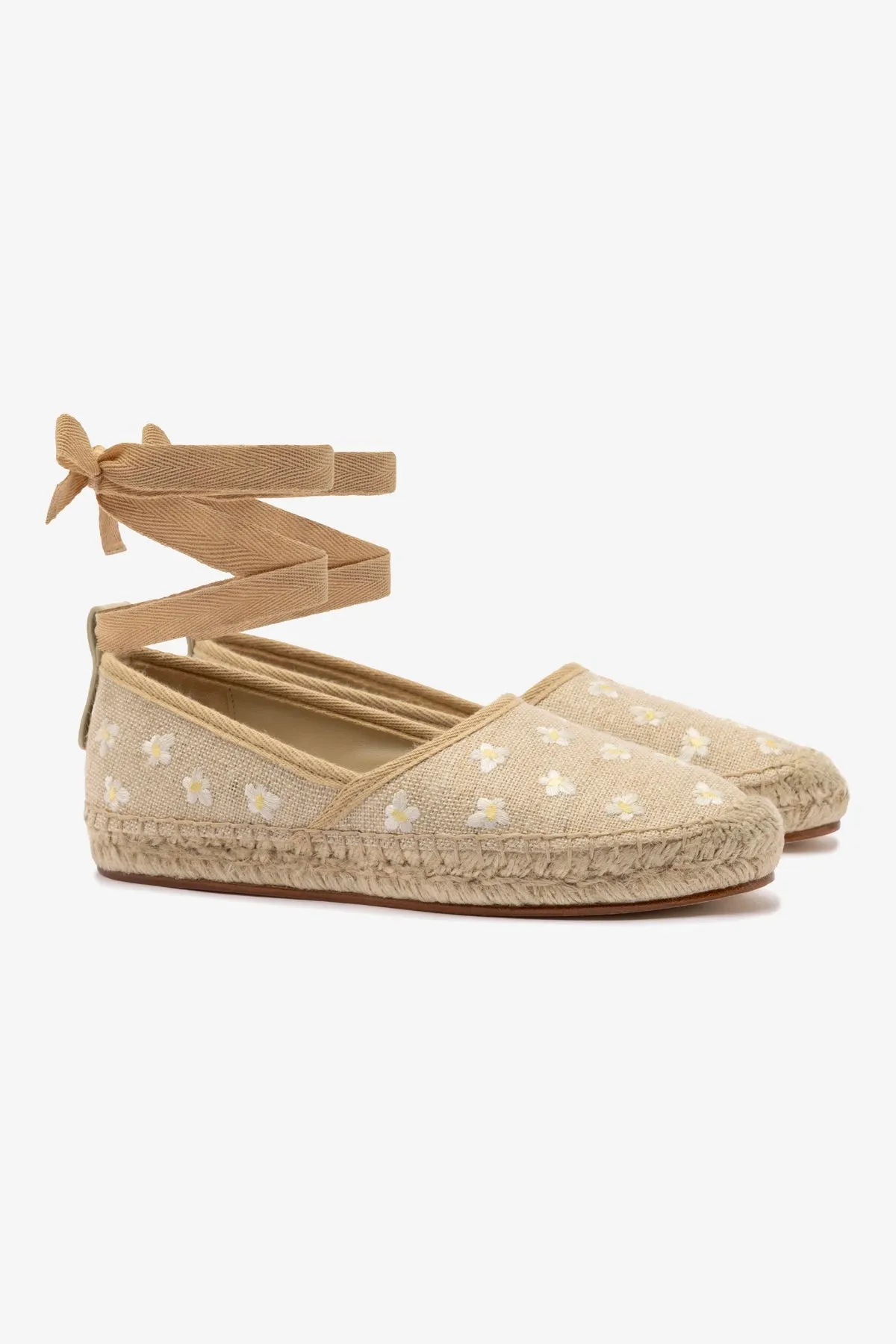 Daily Shoes For Flat Feet Letizia Espadrille Flat In Raw Linen and Daisy Embroidery