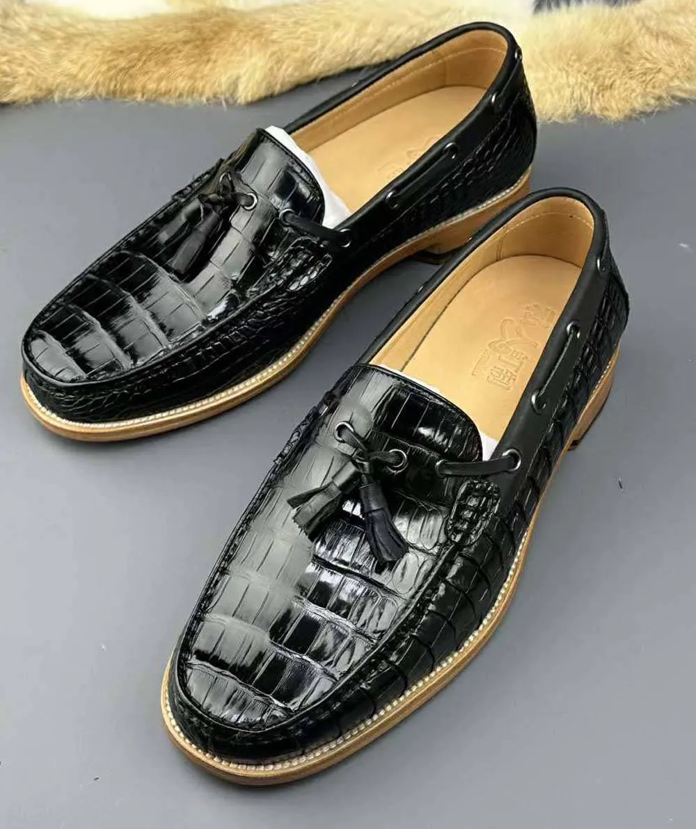 Stacked Loafers Crocodile Shoes Genuine Crocodile Skin Leather Classic Fashion Slip On Driving Loafers