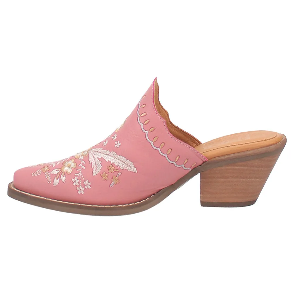 Wildflower Floral Embroidered Round Toe Mule Booties Leather Chukka Boots