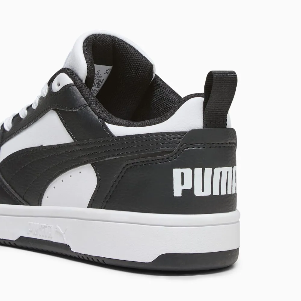 Puma Kid's Rebound V6 White/Black Basketball Shoes Velcro Damping Basketball Shoes