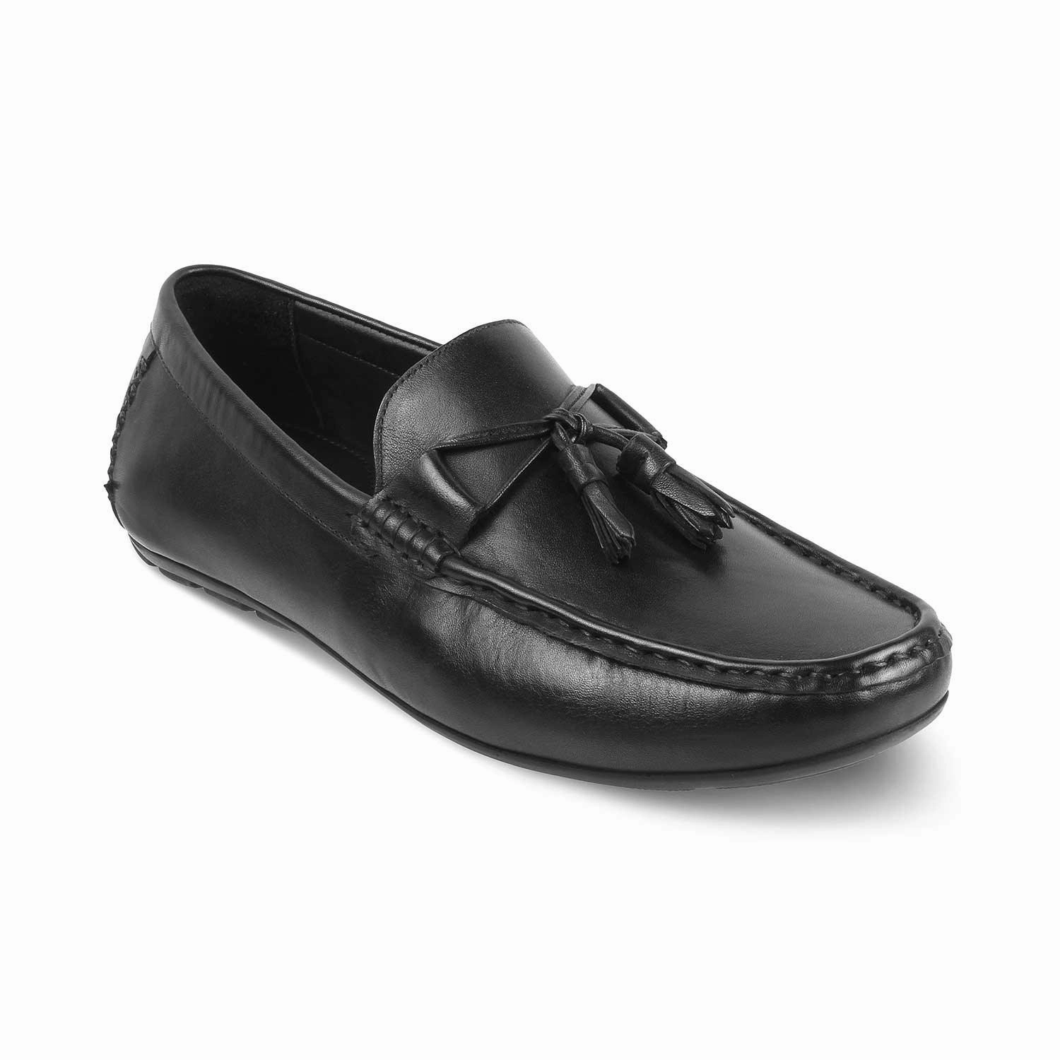 The Totie Black Men's Leather Driving Loafers Tresmode Loafers For Shorts