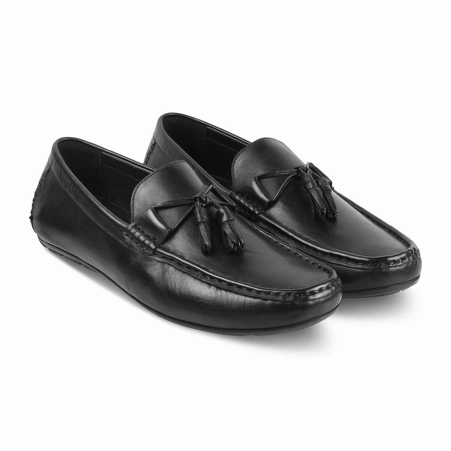 The Totie Black Men's Leather Driving Loafers Tresmode Hush Puppies Loafers