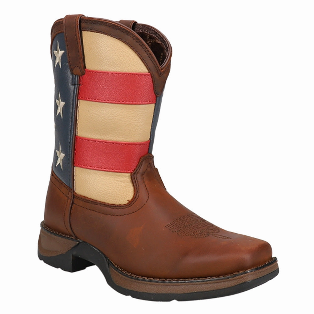 Safety Boots Steel Lil' Rebel Patriotic Flag Cowboy Square Toe Boots (Big Kid)