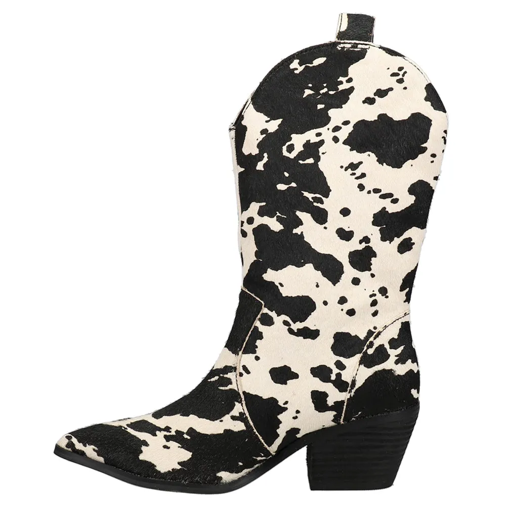Live A Little Cow Print Pointed Toe Cowboy Boots Boots Infant