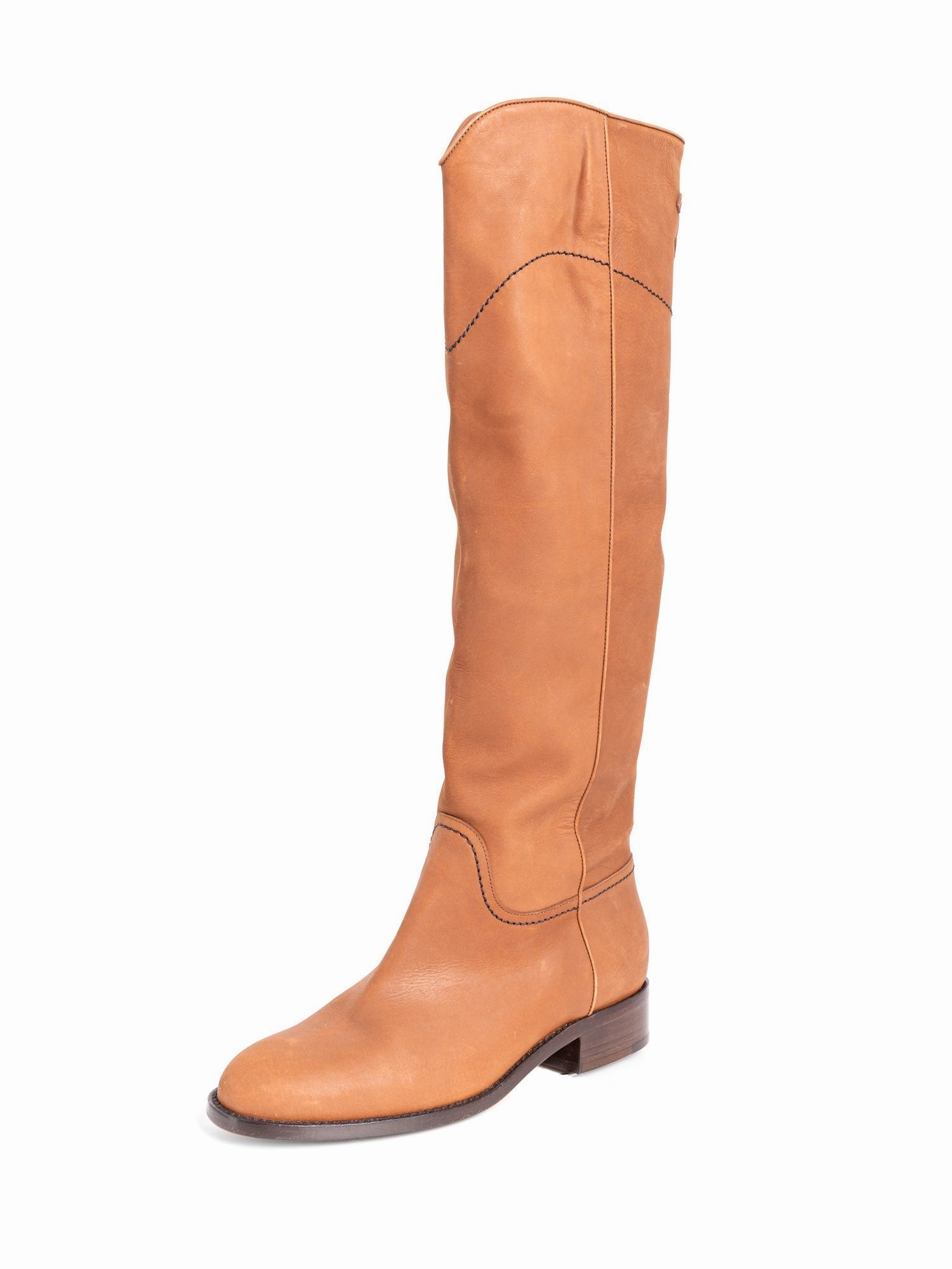 Long Fuzzy Boots Top Quality Chanel CC Logo Leather Pull On Flat Boots Brown