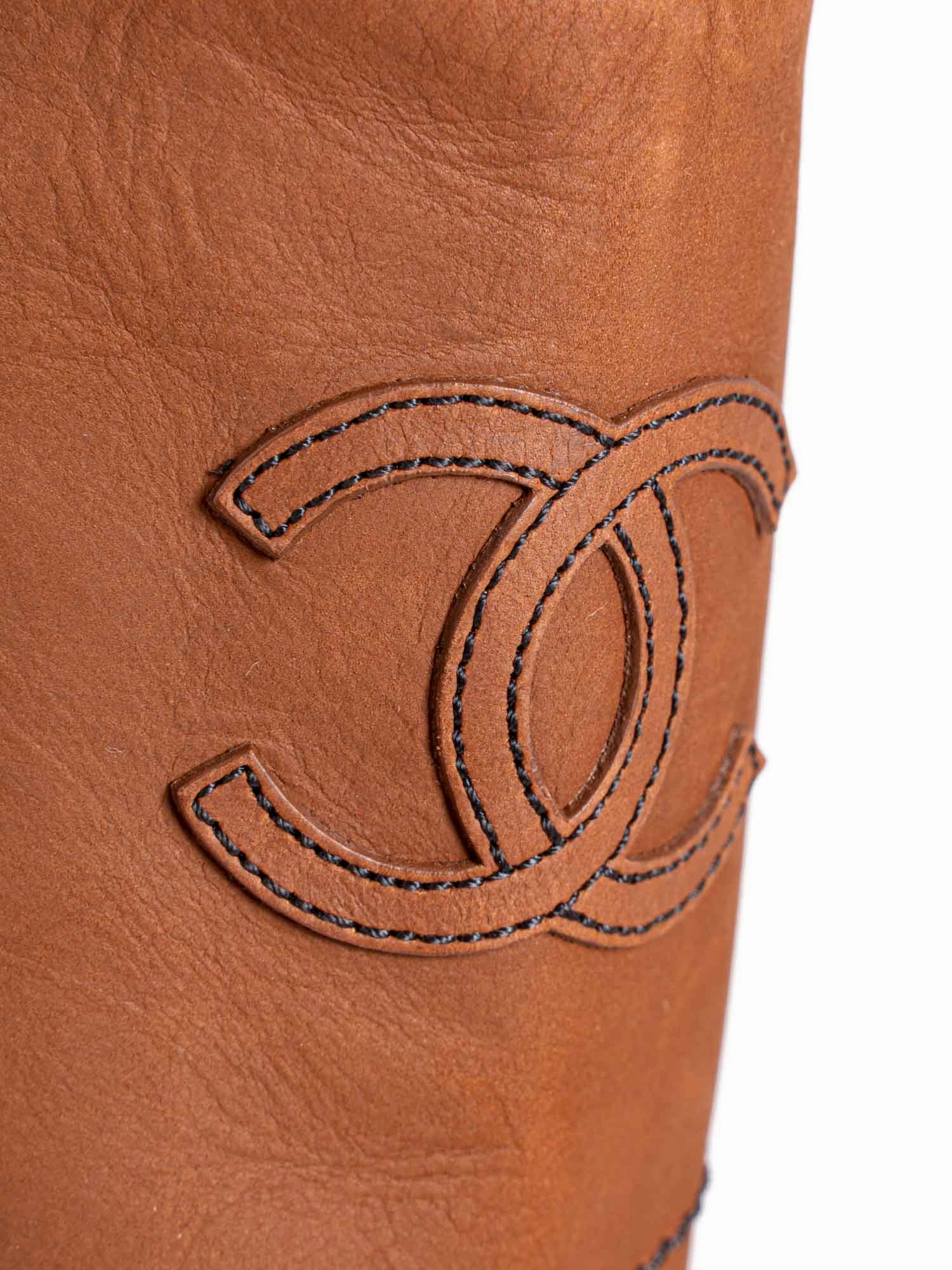 Cute Fall Boots Top Quality Chanel CC Logo Leather Pull On Flat Boots Brown