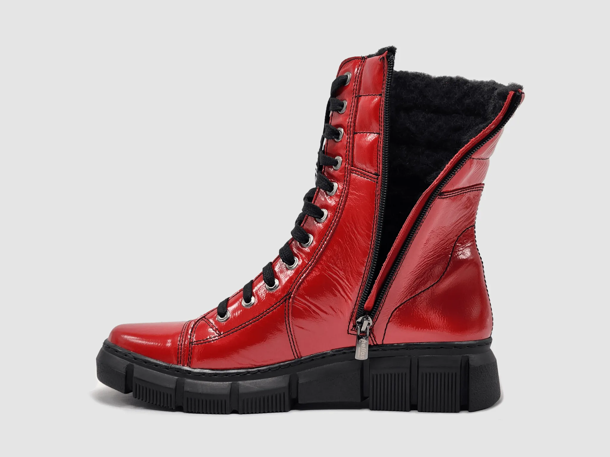 Women's Helios Medusa Fur-Lined Zip-Up Leather Boots - Red Firefighter Boots